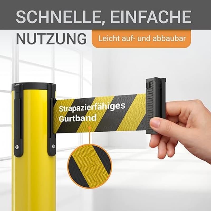 Gurtpfosten Set Personenleitsystem 1 Sperrband pro Pfosten Absperrung Pfostenhöhe 100 cm Gurtlänge 3 – 4