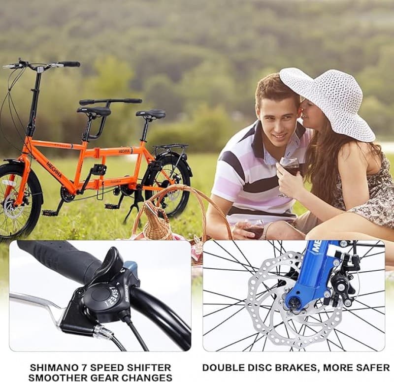 Tandem Tandemfahrrad Klapprad Beach Cruiser Bike Reiserad faltbar 20 Zoll City verstellbares Tandem – 2