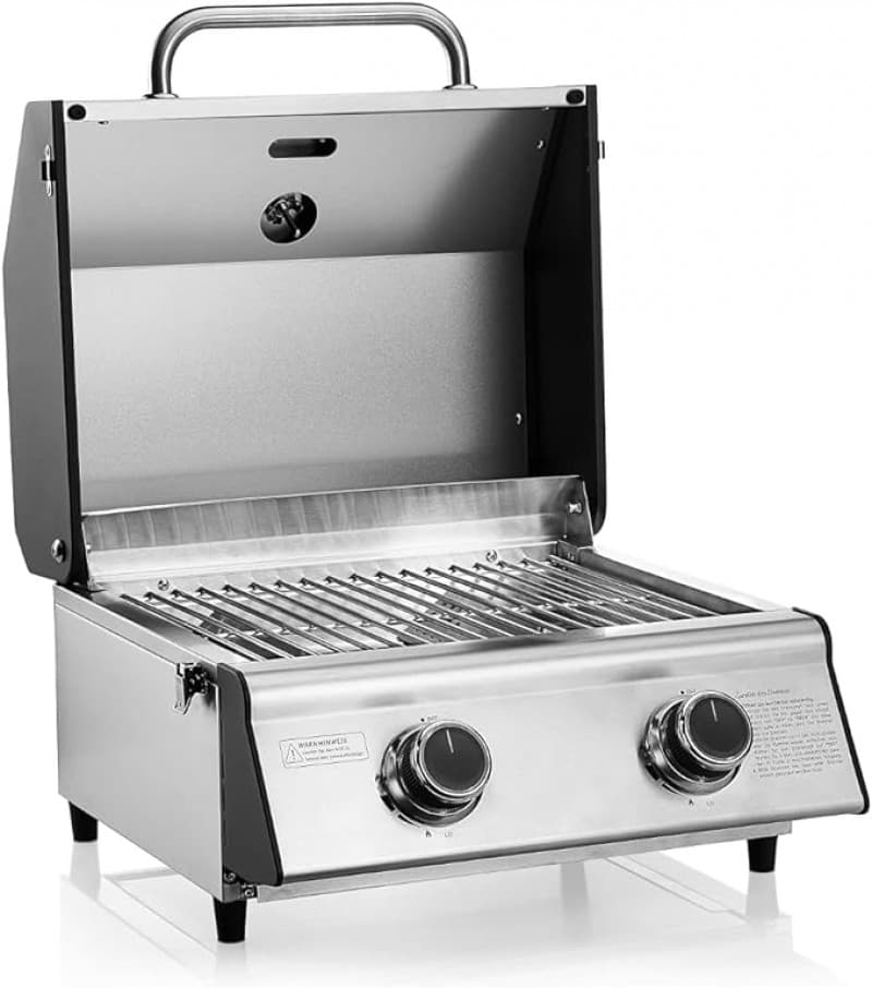 Tischgrill 455 x 455 x 345 mm 2 Brenner Gasgrill Edelstahl kompakt Camping BBQ