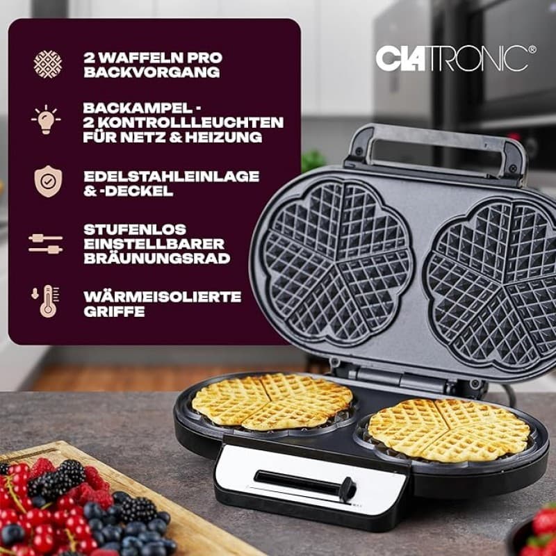 Waffeleisen mit 2 antihaftbeschichteten Backflächen Waffeleisen Herzform stufenlos einstellbarer – 2