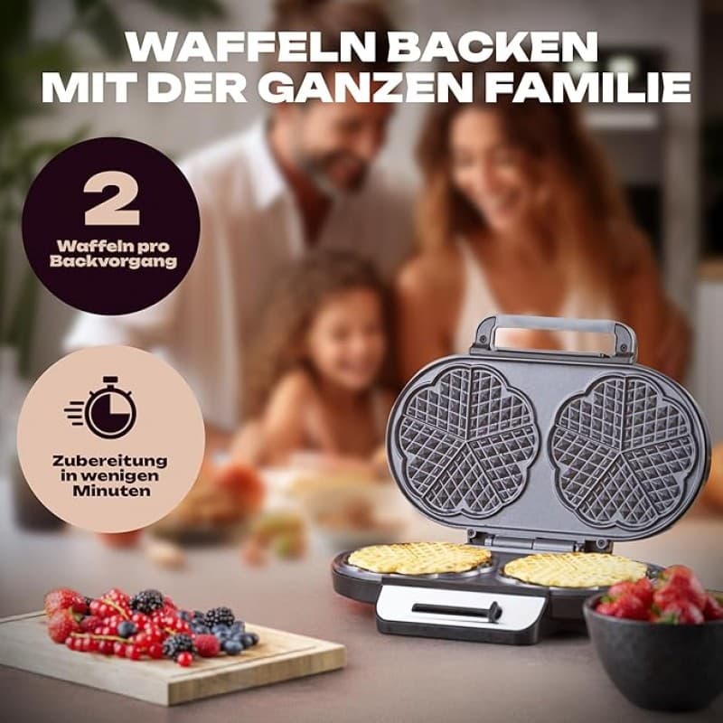 Waffeleisen mit 2 antihaftbeschichteten Backflächen Waffeleisen Herzform stufenlos einstellbarer – 3