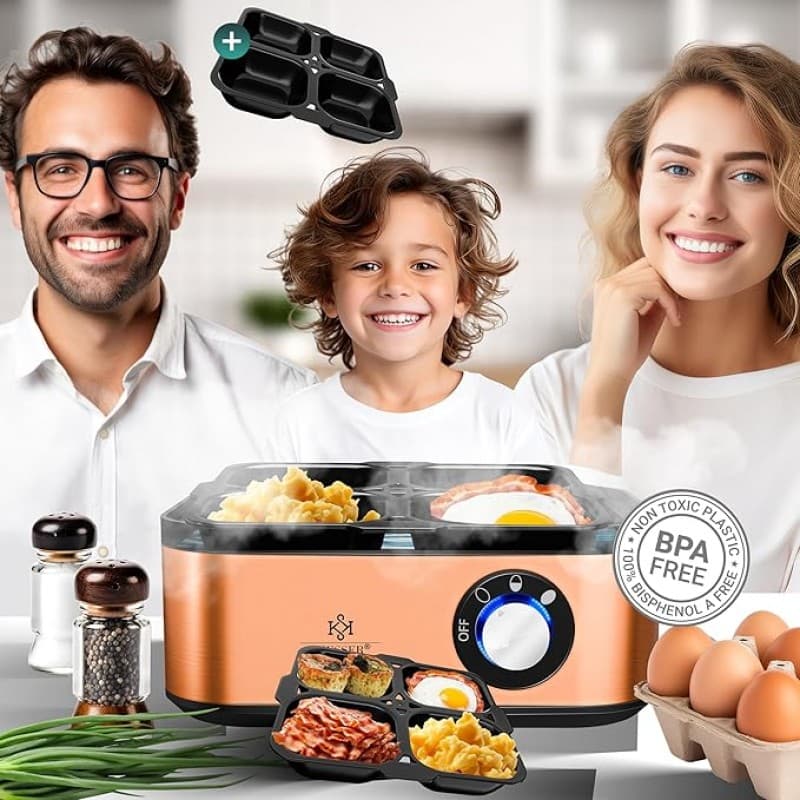Eierkocher für 1 bis 8 Eier elektrisch Edelstahl 500 W & Warmhaltefunktion | LED-Drehschalter DREI – 2