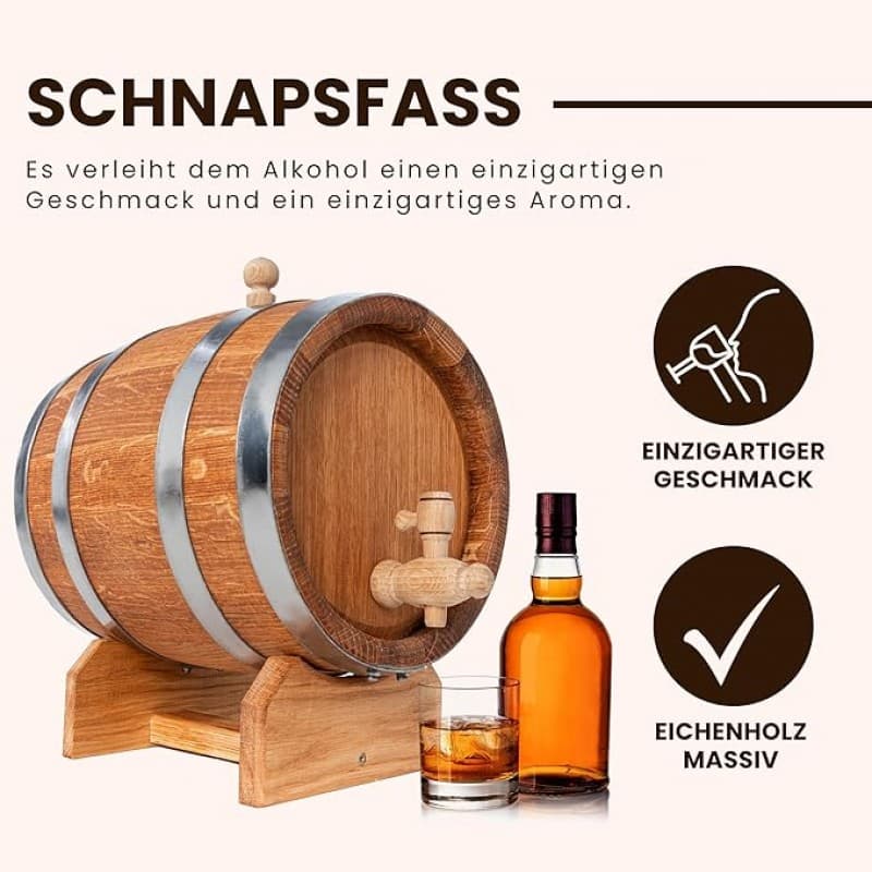 Schnapsfass 10l Weinfass für Wein und Whiskey Holzfass für Alkohol aus Eiche Getränkespender Alkohol – 4