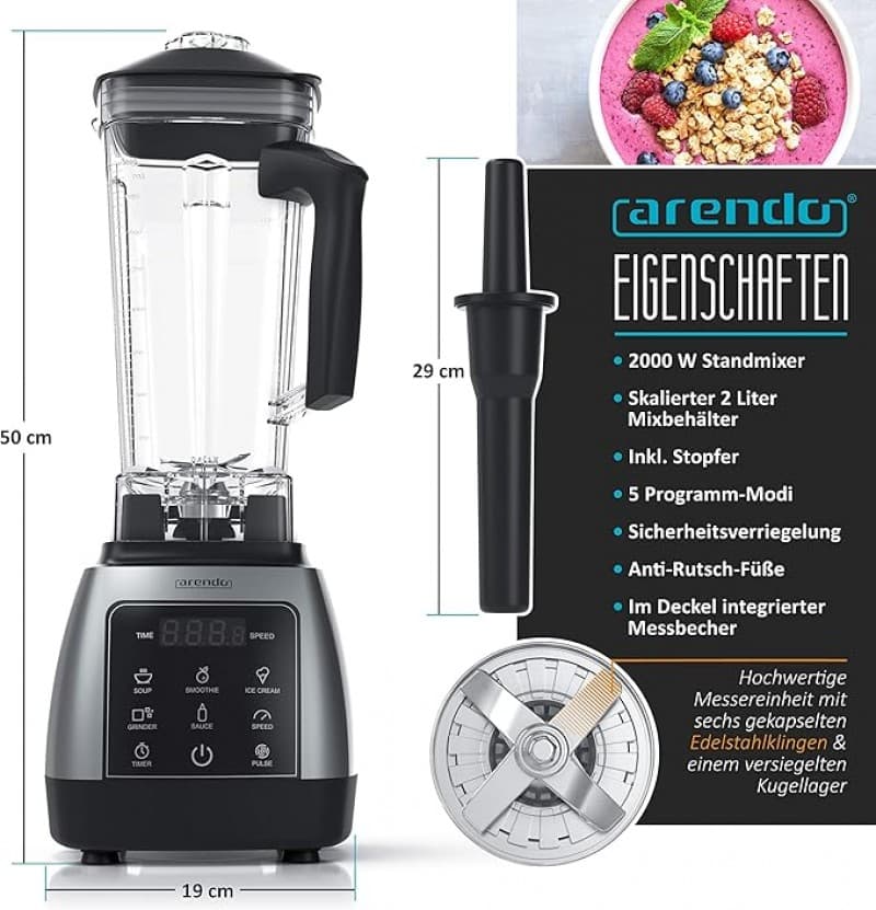 Küchenmixer Küchenmaschine 2000 Watt mit Touchpanel High Line Mixer 2 L 9 Geschwindigkeitsstufen Max – 2
