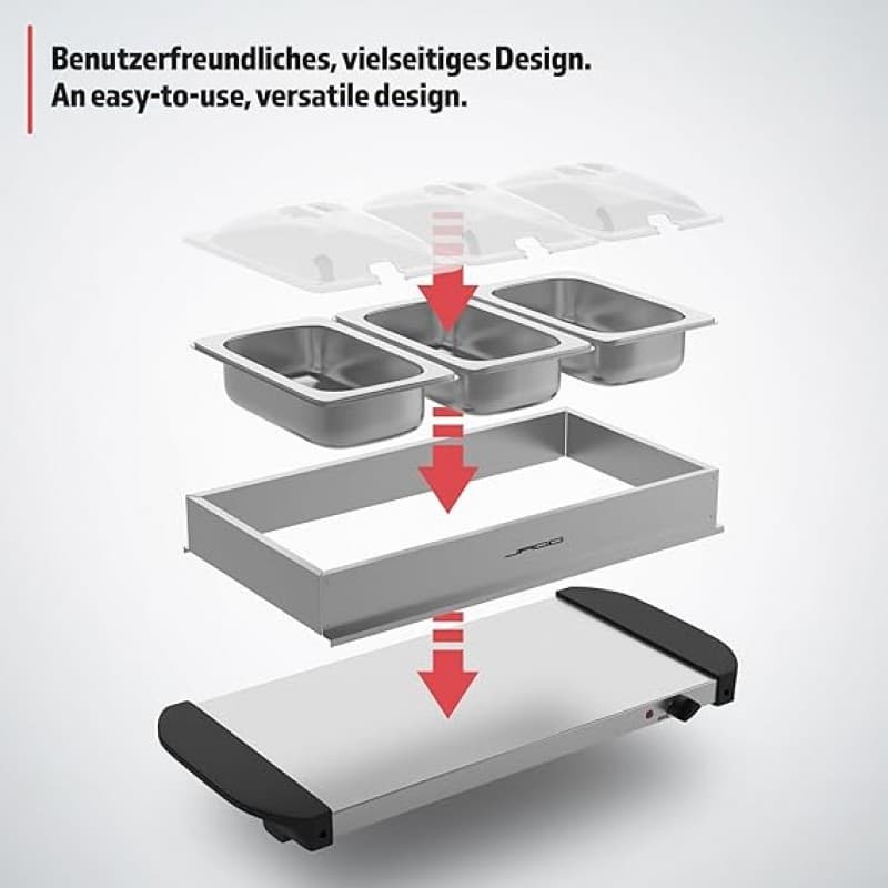 Speisenwärmer Buffet Warmhalteplatte 3 x 1,5 Liter 54,2 x 26 x 14 cm – 150 bis 300 Watt – 3