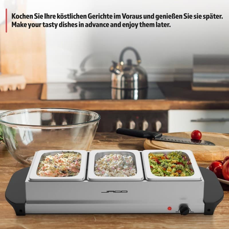 Speisenwärmer Buffet Warmhalteplatte 3 x 1,5 Liter 54,2 x 26 x 14 cm – 150 bis 300 Watt – 5