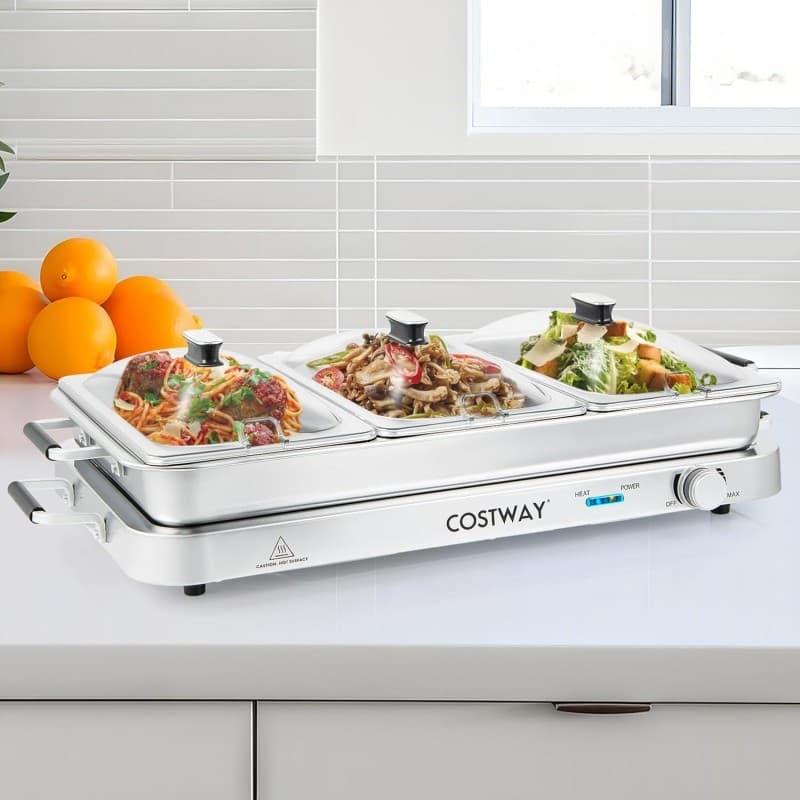 Warmhaltegerät 3 in 1 Warmhalteplatte Speisenwärmer Wärmebehälter Buffetwärmer elektrisch 9 L mit Te – 2