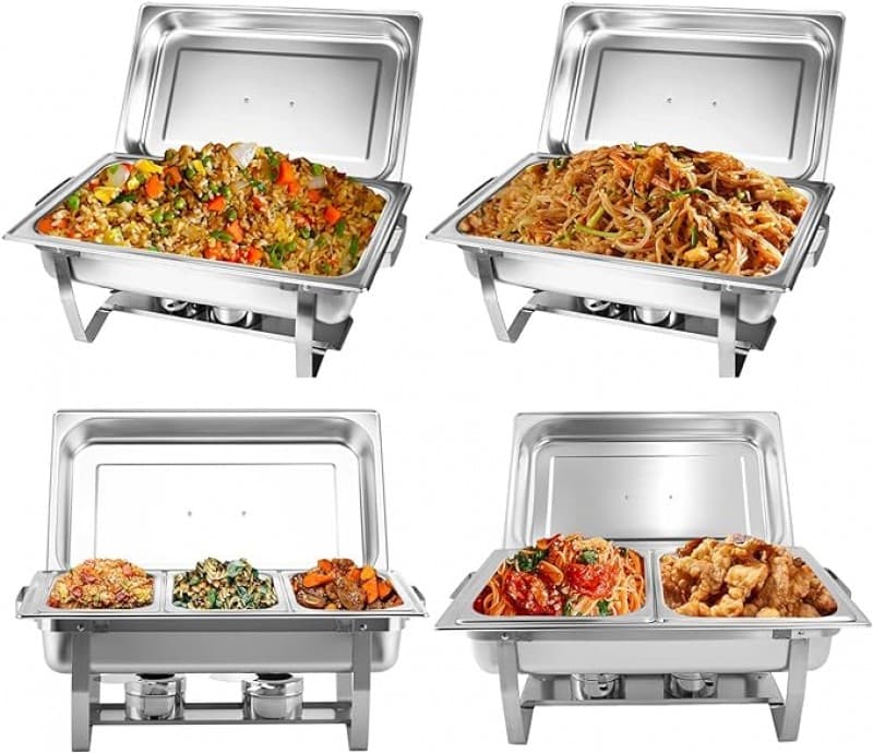 Buffetwärmer 4er Speisenwärmer 4er-Pack 9-l-Chafing-Dish-Set aus Edelstahl Buffet-Suppenwärmer mit 2 – 5