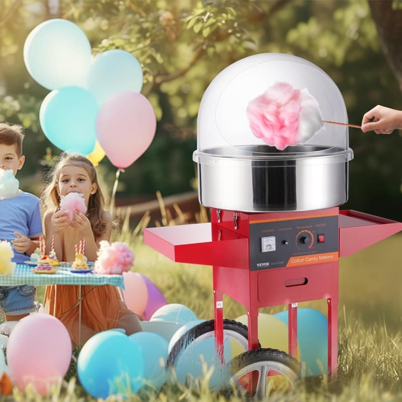 Zuckerwattemaschine mit Wagen Profi elektrisch 1 kW kommerzielle Zuckerwattemaschine rot mit Abdecku – 5