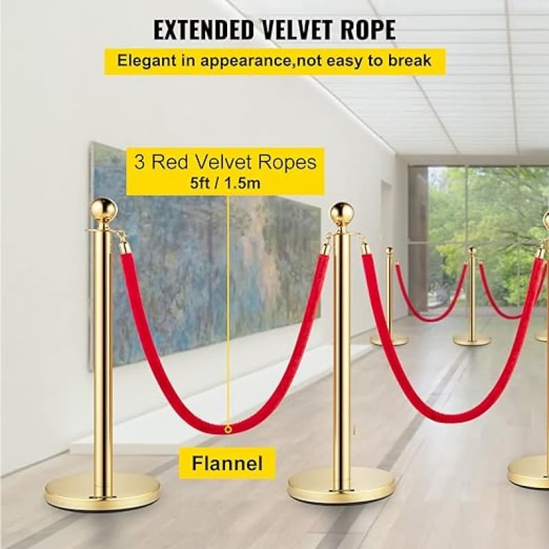 Absperrpfosten VIP Empfang Edelstahl 4 Stück mit rotem Seil 1,5 m Personenleitsystem Wegführung Abgr – 2