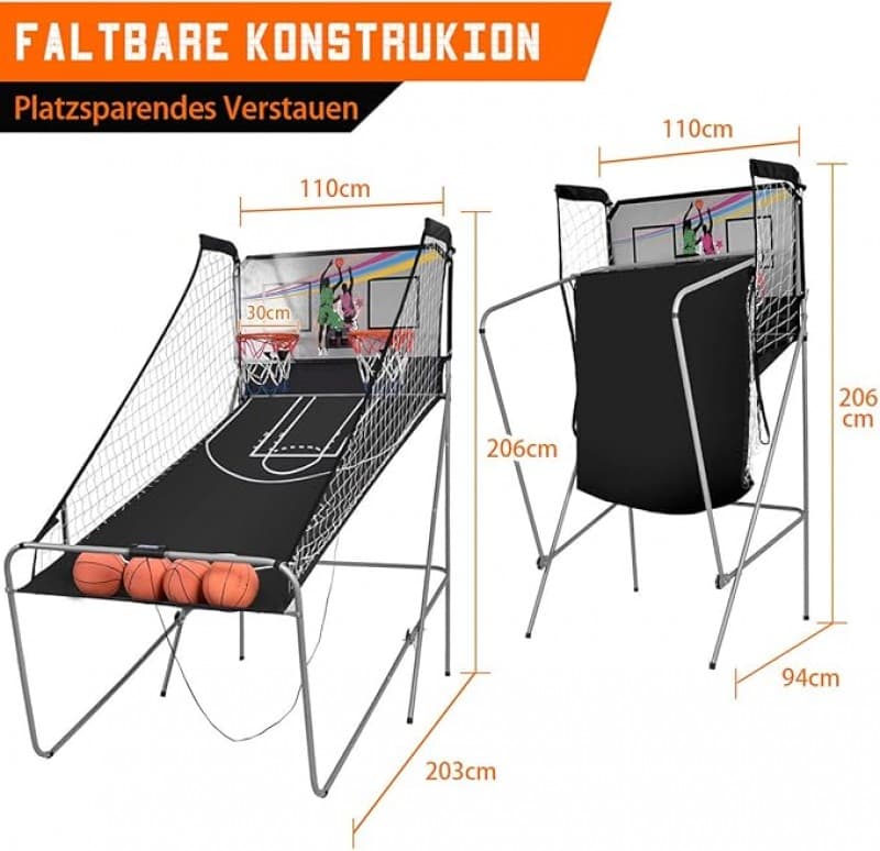 Basketballspiel 2er Basketballautomat Wurfmaschine elektrischer Basketballständer faltbar 4 Bälle 8 – 5