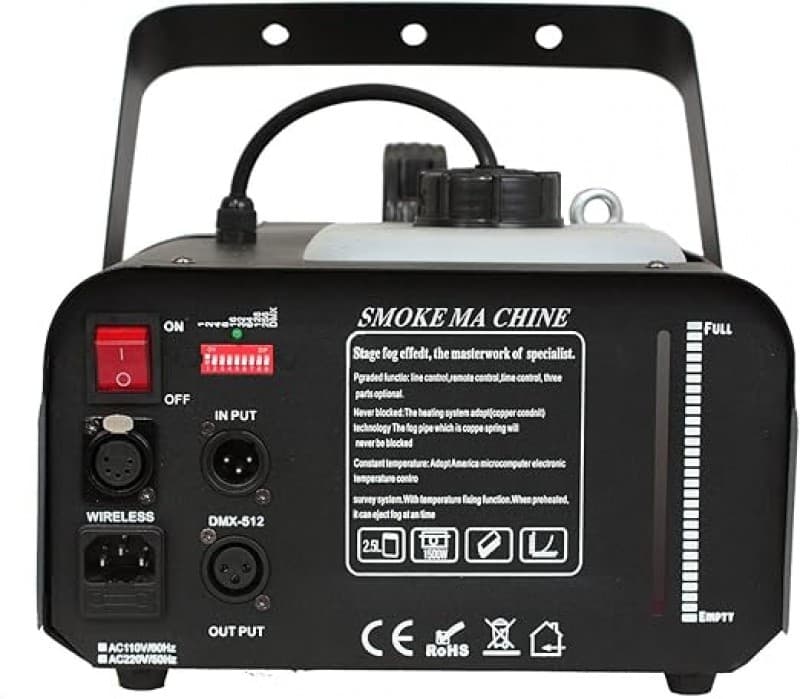 Professionelle 1500 W Nebelmaschine 2,3 L Tank programmierbar mit DMX und Fernsteuerung – Schwarz – 4