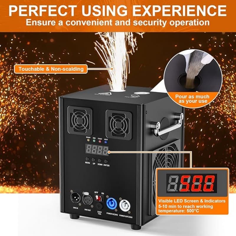2 Stück Pyrotechnikmaschinen bis 5 m Feuerwerk Schwarz 2 PC 530 W DMX Cold Spark Maschine im Flightc – 3