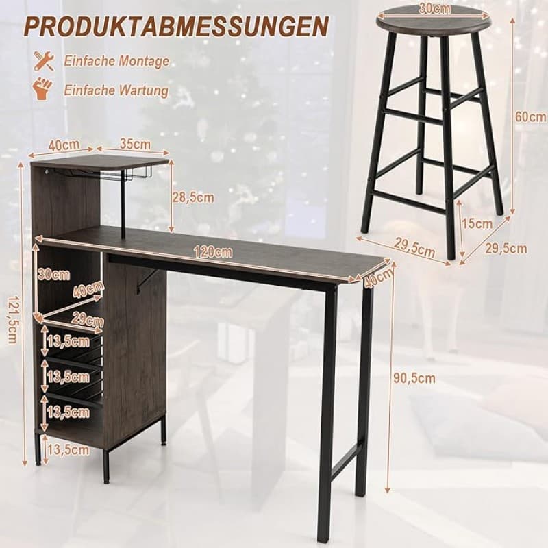 Stehtisch mit Barhocker-Set 4-Personen Stehtisch-Set mit Haltern für Weingläser und Flaschen Gästeth – 2