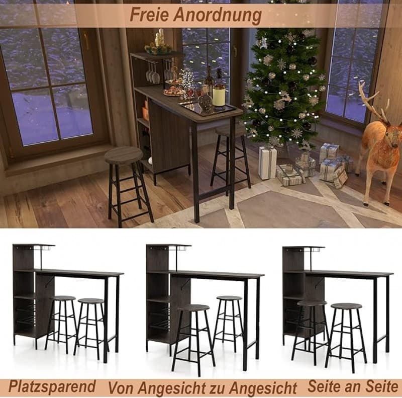 Stehtisch mit Barhocker-Set 4-Personen Stehtisch-Set mit Haltern für Weingläser und Flaschen Gästeth – 3