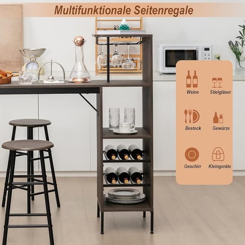 Stehtisch mit Barhocker-Set 4-Personen Stehtisch-Set mit Haltern für Weingläser und Flaschen Gästeth – 4