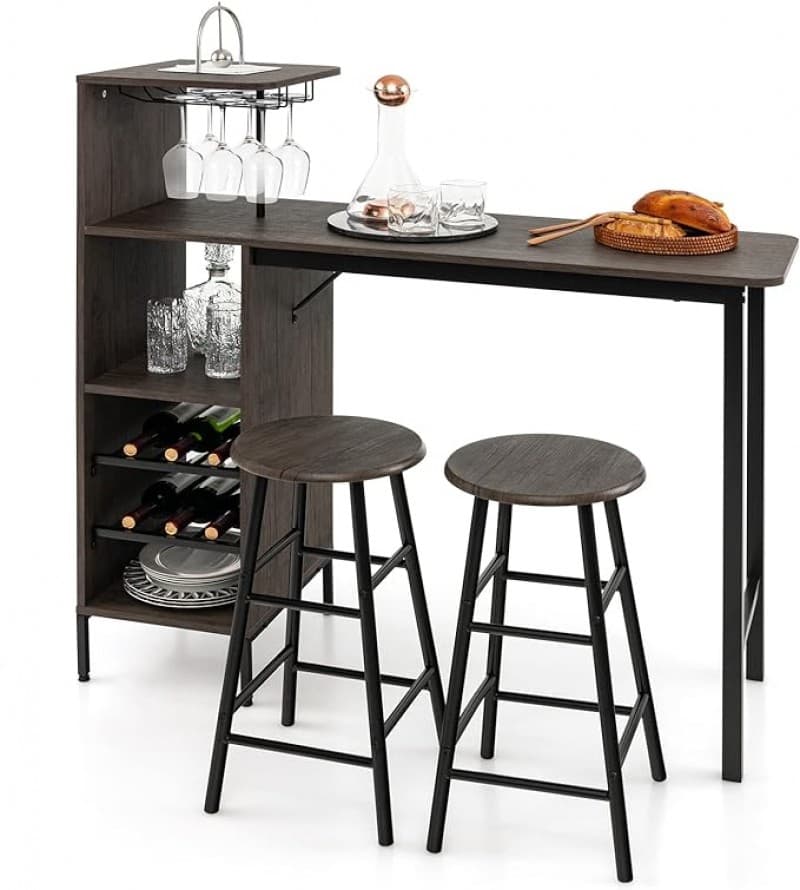 Stehtisch mit Barhocker-Set 4-Personen Stehtisch-Set mit Haltern für Weingläser und Flaschen Gästeth