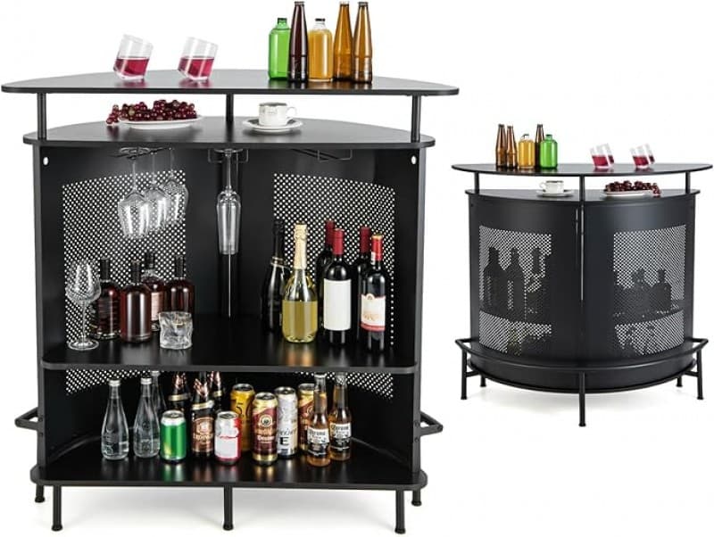 Theke Bar Empfang Stehtisch Messetheke mit offener Ablage & Getränkehaltern Weintisch mit 4 Ebenen T – 2