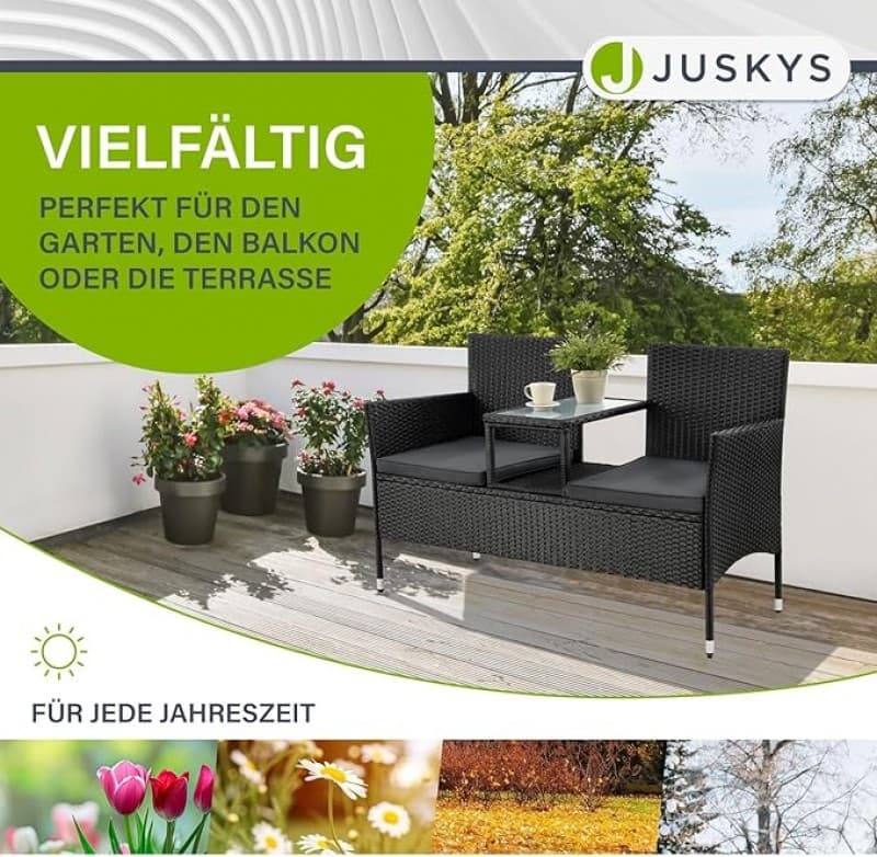 Messemöbel Polyrattan Sitzbank Monaco mit integriertem Tisch für 2 Personen 63 x 133 x 84 cm – 3