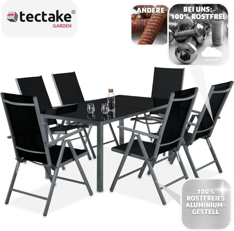 Essgruppe Aluminium Klappstühle Esstisch Messemöbel Lounge Set mit 6 x Stühlen und 1 x Glastisch Set – 4