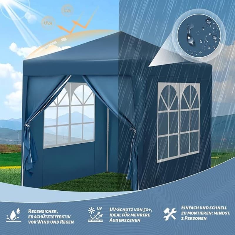 Faltpavillon Pavillon Zelt wasserdicht mit 4 Seitenwänden 2 davon mit Fenster – höhenverstellbar – K – 2
