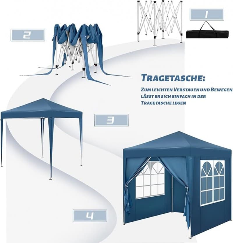 Faltpavillon Pavillon Zelt wasserdicht mit 4 Seitenwänden 2 davon mit Fenster – höhenverstellbar – K – 4