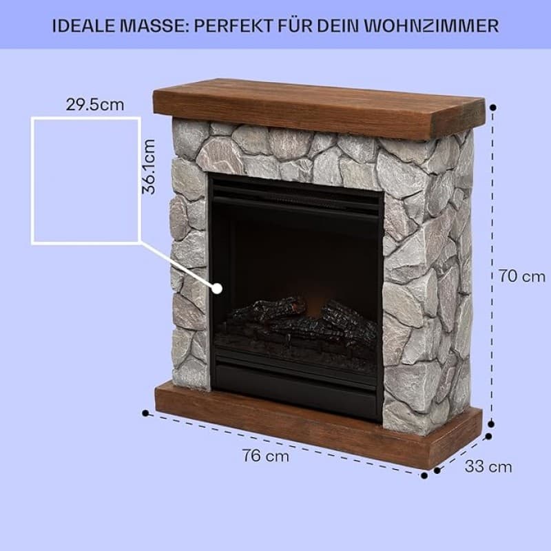 Elektrokamin mit LED-Flammeneffekt 1800 W 23 x 60 x 67 – Alternative zum Heizpilz – 4