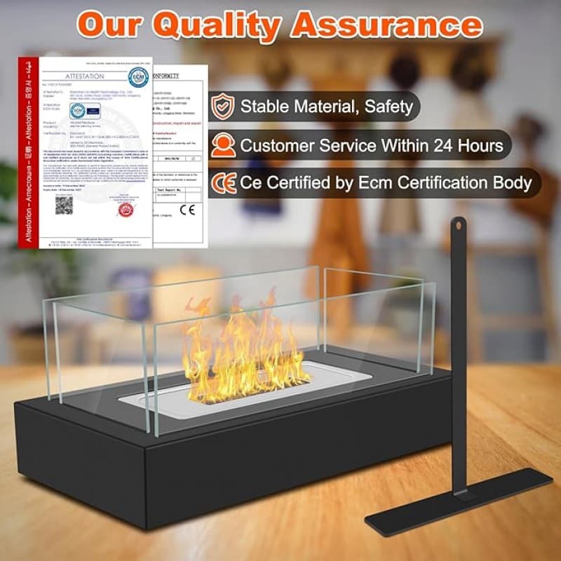 Tischfeuerstelle Tischkamin Ethanol für Indoor & Outdoor Kamin mit 4-seitigem Glas Bioethanol Lagerf – 3