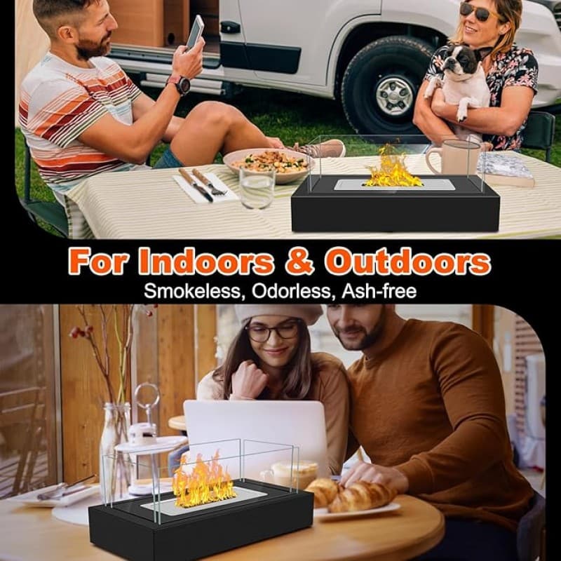Tischfeuerstelle Tischkamin Ethanol für Indoor & Outdoor Kamin mit 4-seitigem Glas Bioethanol Lagerf – 4