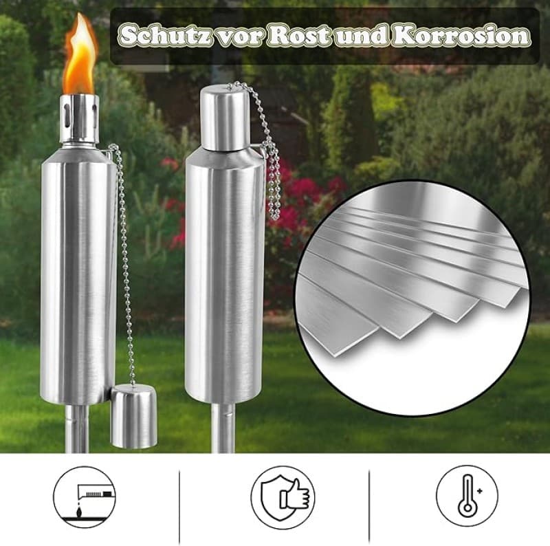Fackeln 6er Set für draußen Edelstahl rostfrei 330 ml Ölfackeln Fackeln Hoch 115 cm lange Brenndauer – 3