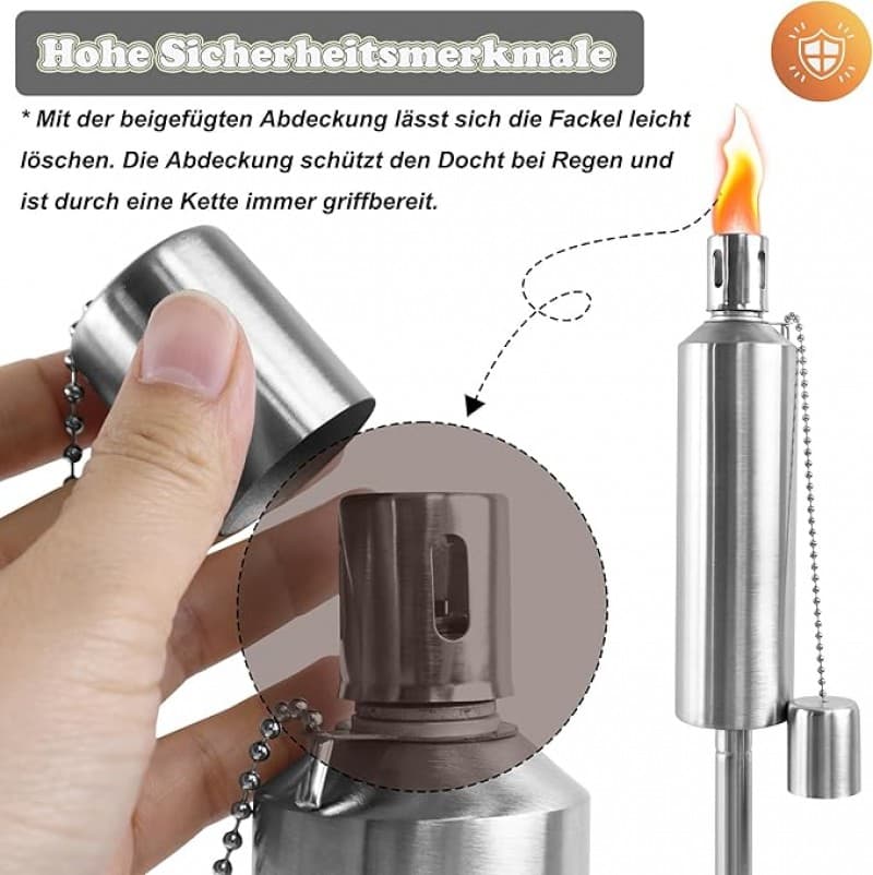Fackeln 6er Set für draußen Edelstahl rostfrei 330 ml Ölfackeln Fackeln Hoch 115 cm lange Brenndauer – 5