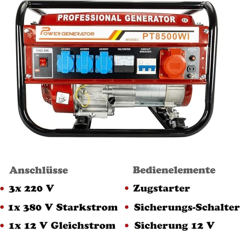 Stromgenerator Stromerzeuger Generator Aggregat Notstromaggregat Benzin / Benziner 6500 Watt 3 x 230 – 2
