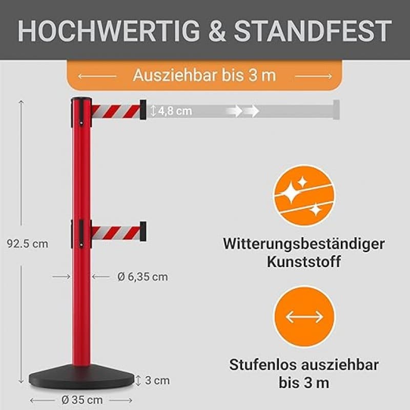 Gurtpfosten 4er Set Personenleitsystem 2 Sperrbänder pro Pfosten Pfostenhöhe 100 cm Gurtlänge 3,0 m – 2