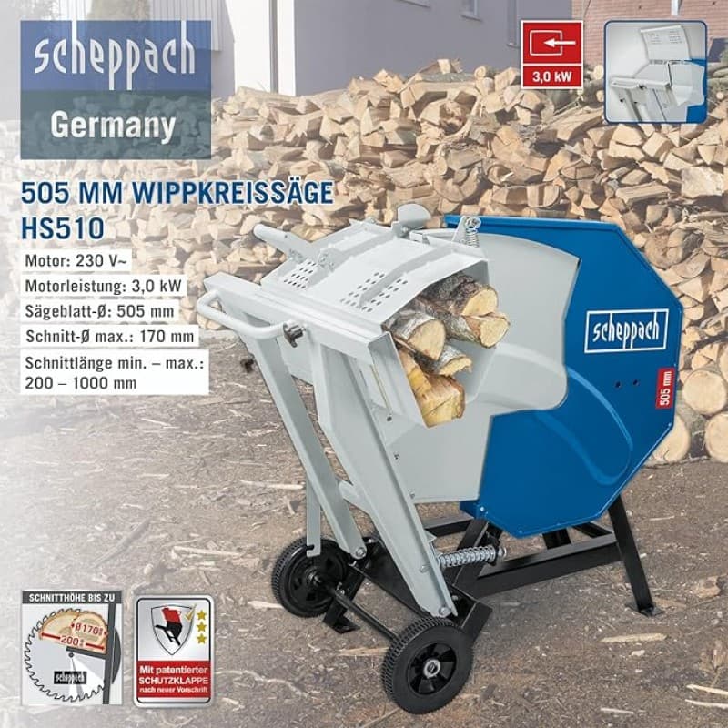 Wippkreissäge Brennholzsäge HS510 Wippsäge Kreissäge 230 V 3000 W Leistung Sägeblatt-Ø 505 mm Schnit – 5