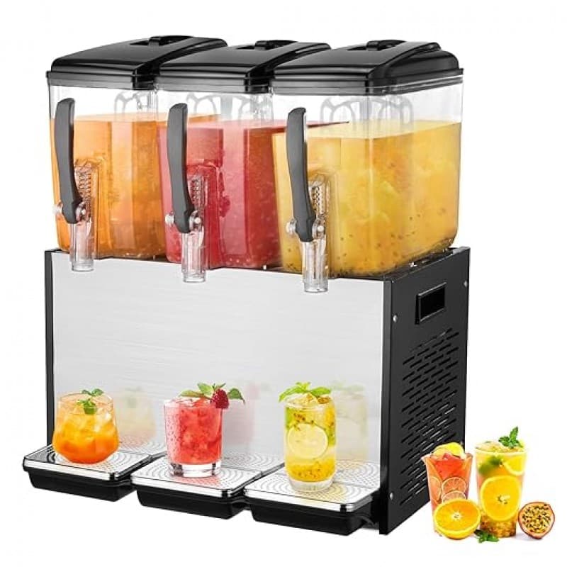 Getränkespender 3er mit eigener Kühlung 3 Tanks Saftspender 12L (pro Tank) 370W Edelstahl Eistee-Get
