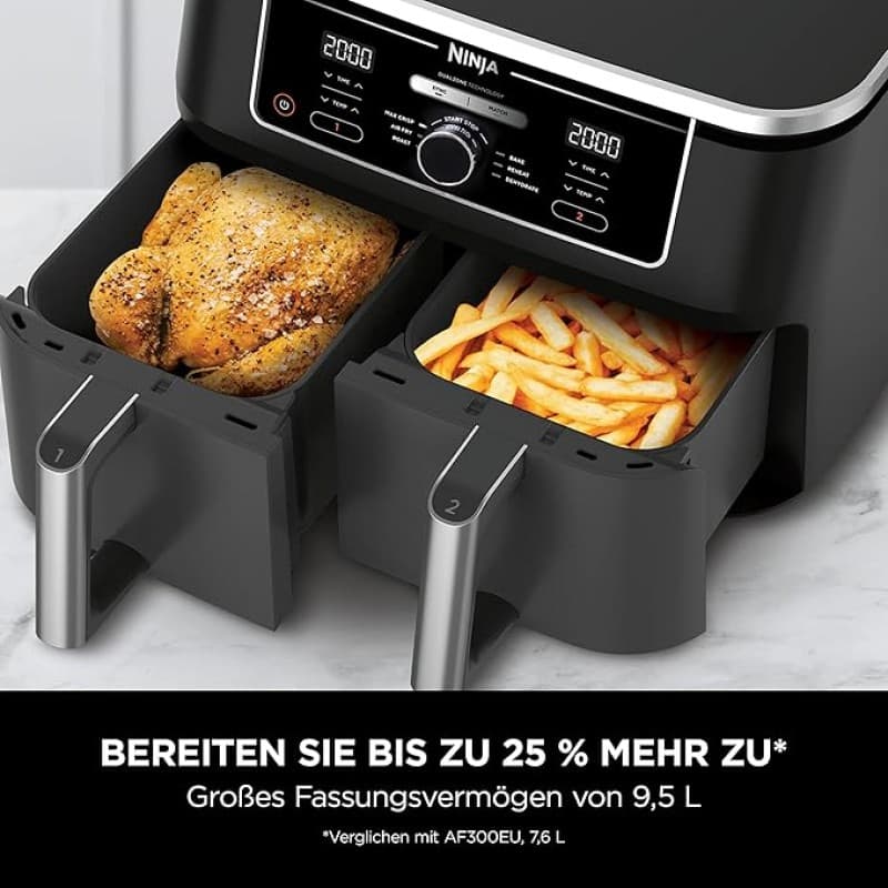Heißluftfritteuse 2 große Frittierfächer 6 Funktionen 2 unabhängige Garzonen 9,5 Liter Fritteuse Tis