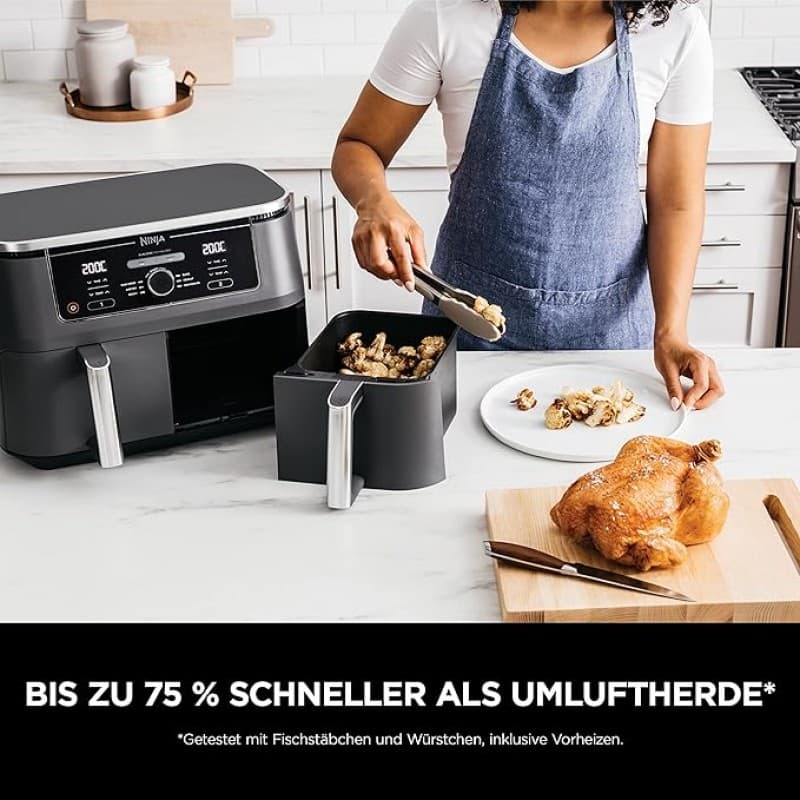 Heißluftfritteuse 2 große Frittierfächer 6 Funktionen 2 unabhängige Garzonen 9,5 Liter Fritteuse Tis – 3