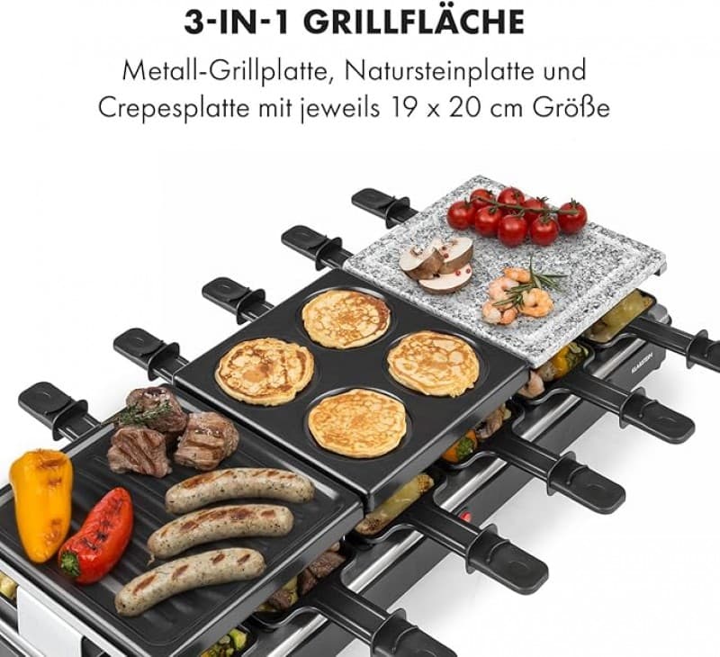 Raclettegrill & Fondue Fondulette XL Crêpe-Platte 3 in 1 1650 Watt Grill Metall / Naturstein / 3 sep – 2