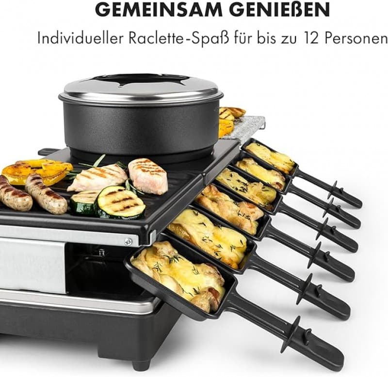 Raclettegrill & Fondue Fondulette XL Crêpe-Platte 3 in 1 1650 Watt Grill Metall / Naturstein / 3 sep – 4
