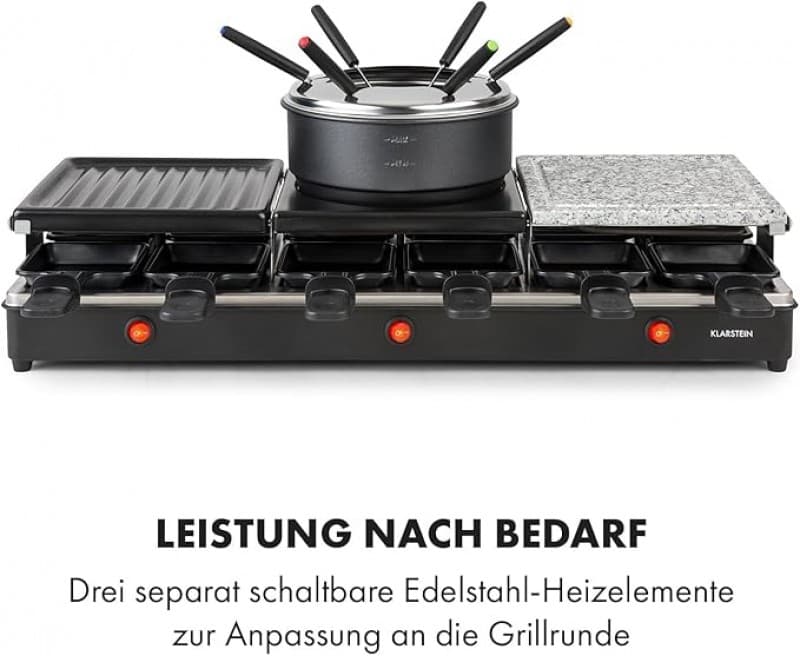Raclettegrill & Fondue Fondulette XL Crêpe-Platte 3 in 1 1650 Watt Grill Metall / Naturstein / 3 sep – 5