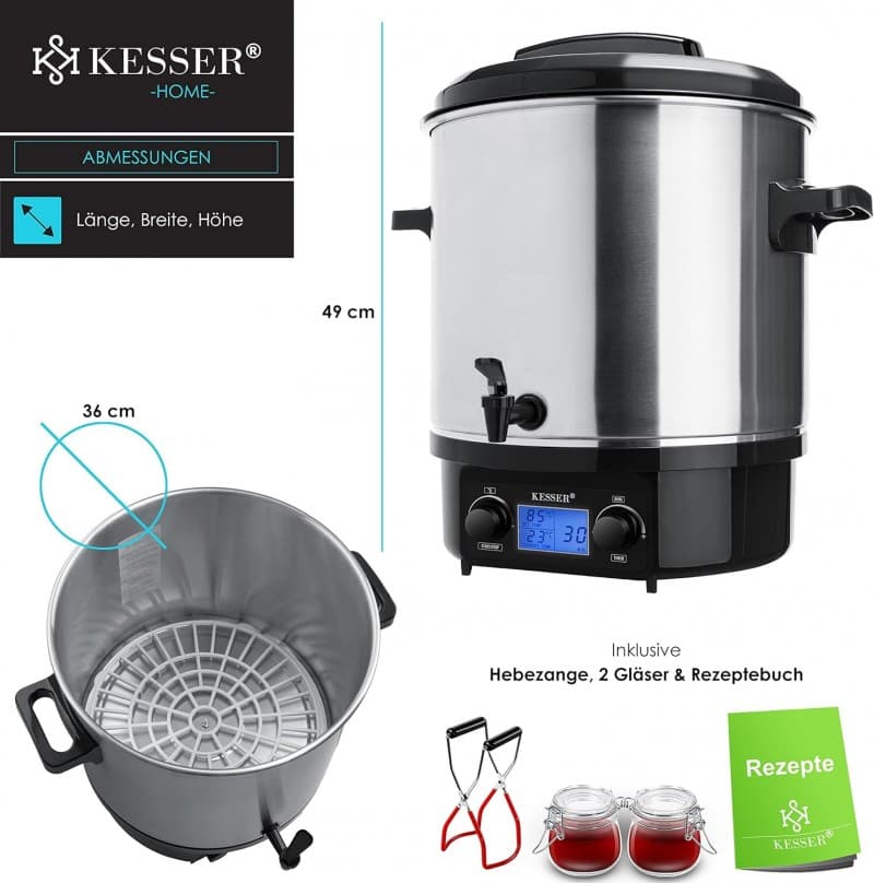 Einkochautomat 27 L Glühweinkocher Glühweinkessel Edelstahl Timer 2000 W Temperatur 30-100 °C Zeitsc – 5