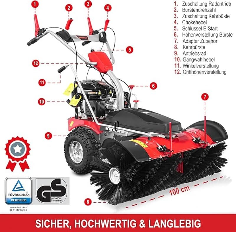 Benzin-Kehrmaschine TÜV Rheinland geprüft GS Zertifikat 100 cm Kehrbürste 196 ccm Motor 6,5 PS inkl. – 2