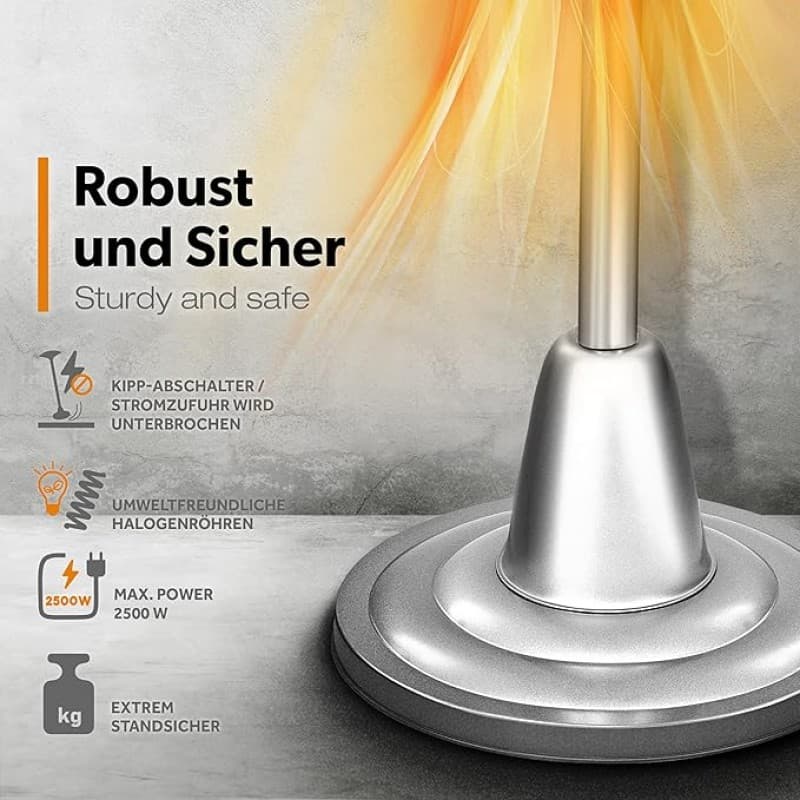 Infrarot Heizstrahler | Heizpilz Höhe 190 cm – elektrisch Heizstufen 1500 – 2500 W | Terrassenstrahl – 4