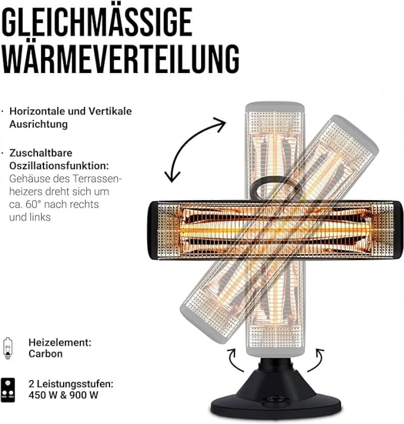 Elektro Standstrahler drehbar Heizpilz Heizstrahler Infrarot-Strahlungswärme 60° Oszillationsfunktio – 3