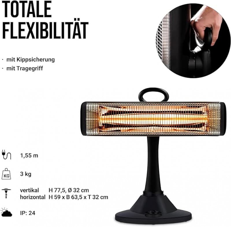 Elektro Standstrahler drehbar Heizpilz Heizstrahler Infrarot-Strahlungswärme 60° Oszillationsfunktio – 4