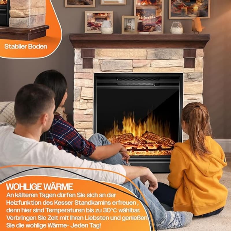 Elektrokamin mit LED 3D Flammeneffekt Heizfunktion 1.800 W Leistung Timer Thermostat Fernbedienung d – 5