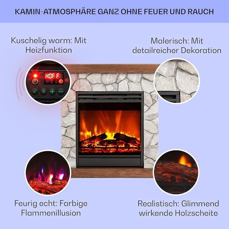 Elektrokamin mit LED-Flammeneffekt 1800 W 23 x 60 x 67 – Alternative zum Heizpilz – 2