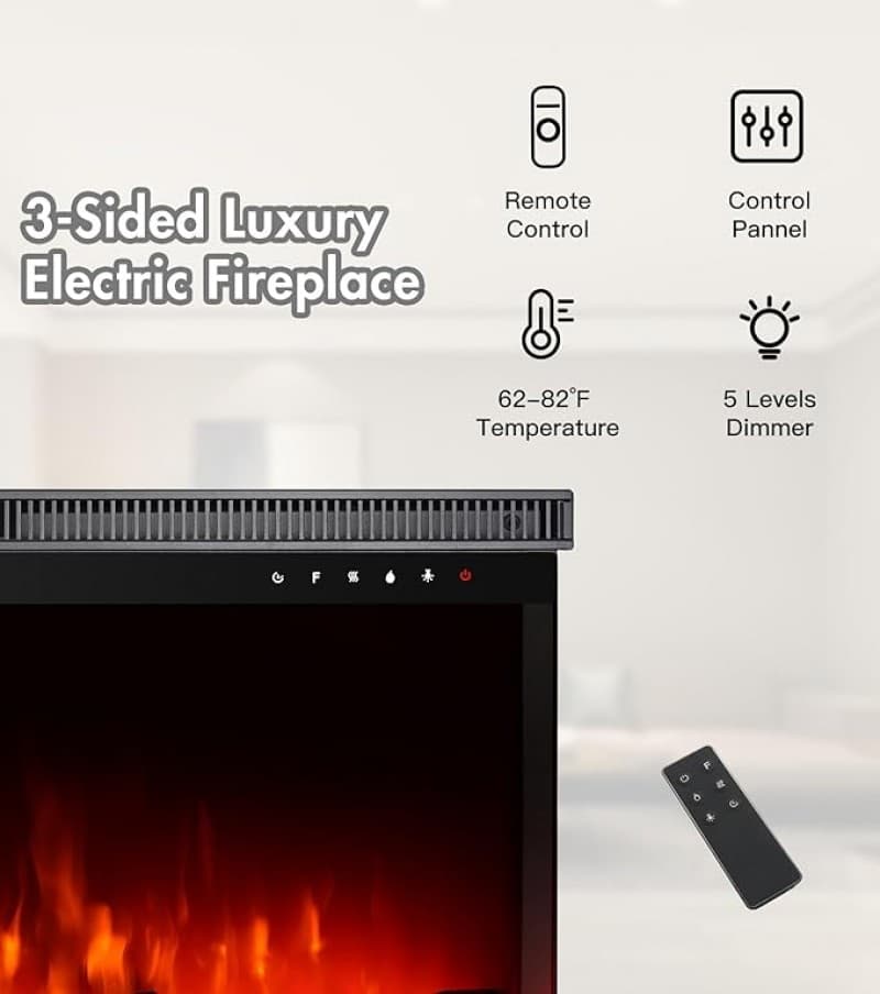 Elektroheizung 3-seitiger Luxus Elektrokamin Kamin freistehend auf Tisch oder Sideboard elektrischer – 3