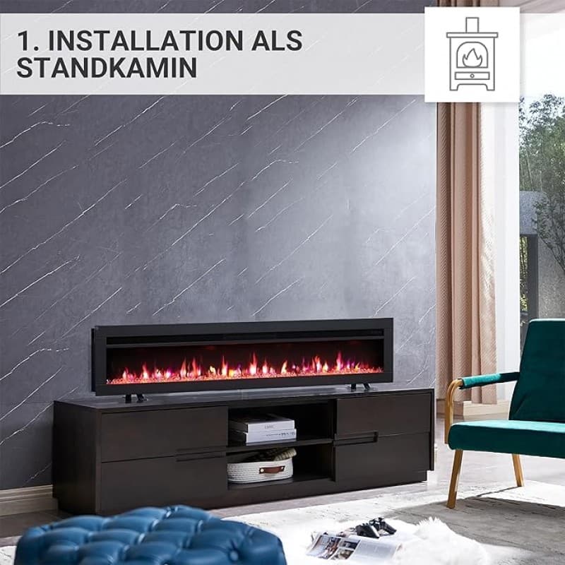 Flammenkamin Standkamin Elektrokamin Heizung mit 3D-Flammeneffekt Elektroheizung 1800 W 127 cm Kamin – 2