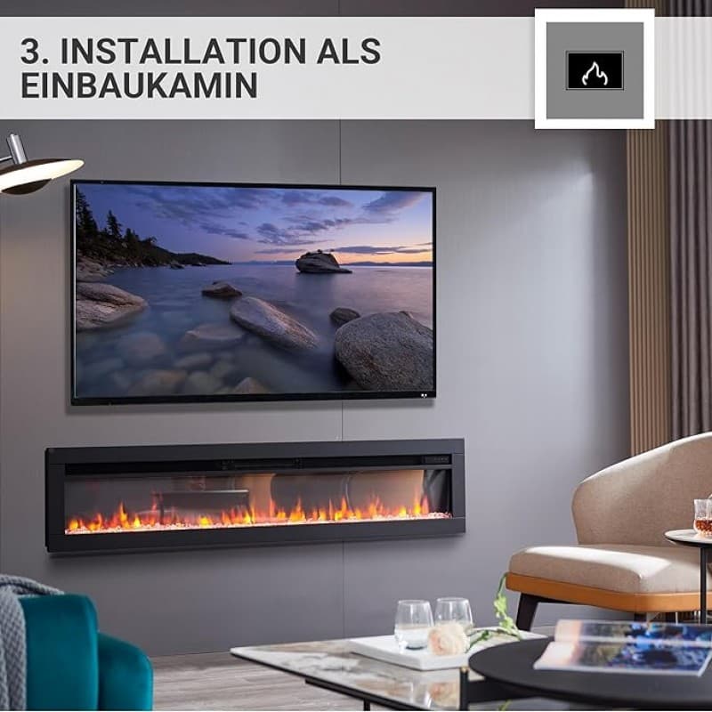 Flammenkamin Standkamin Elektrokamin Heizung mit 3D-Flammeneffekt Elektroheizung 1800 W 127 cm Kamin – 3